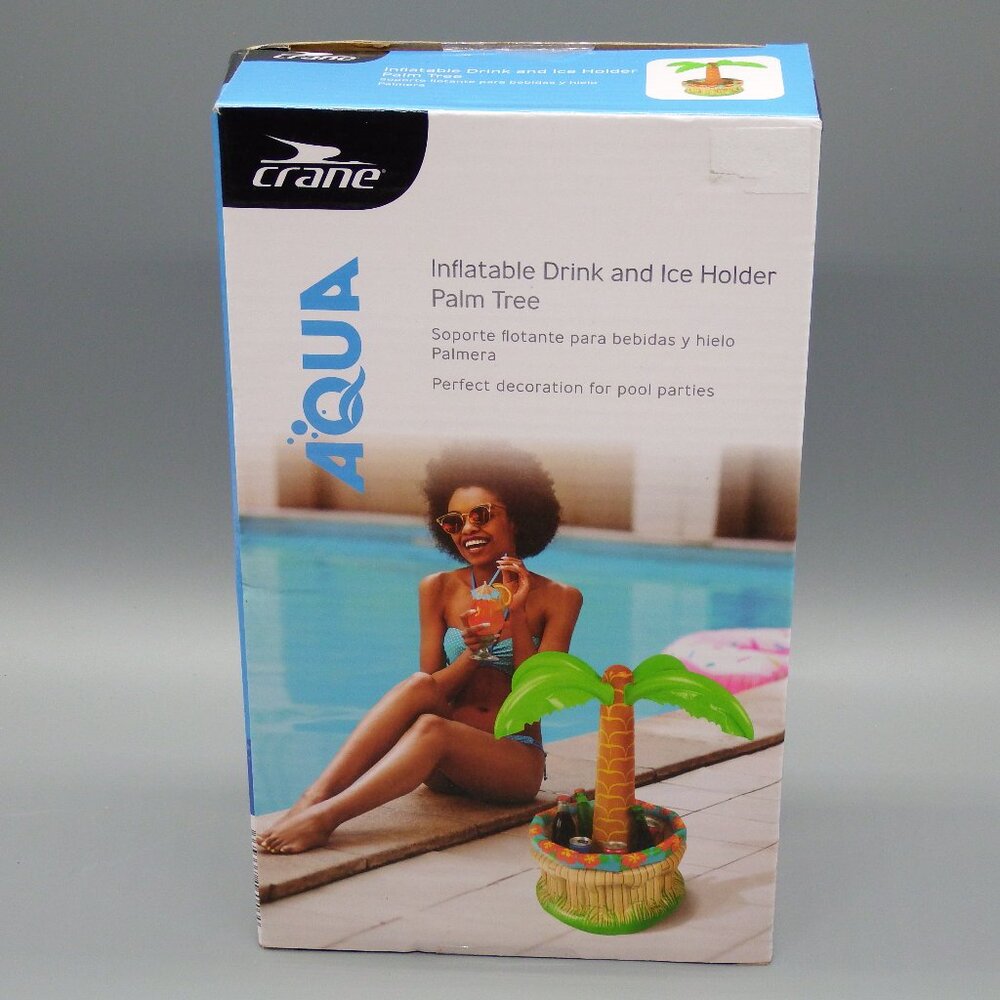 Crane inflatable floating palm tree in a planter drink and ice holder